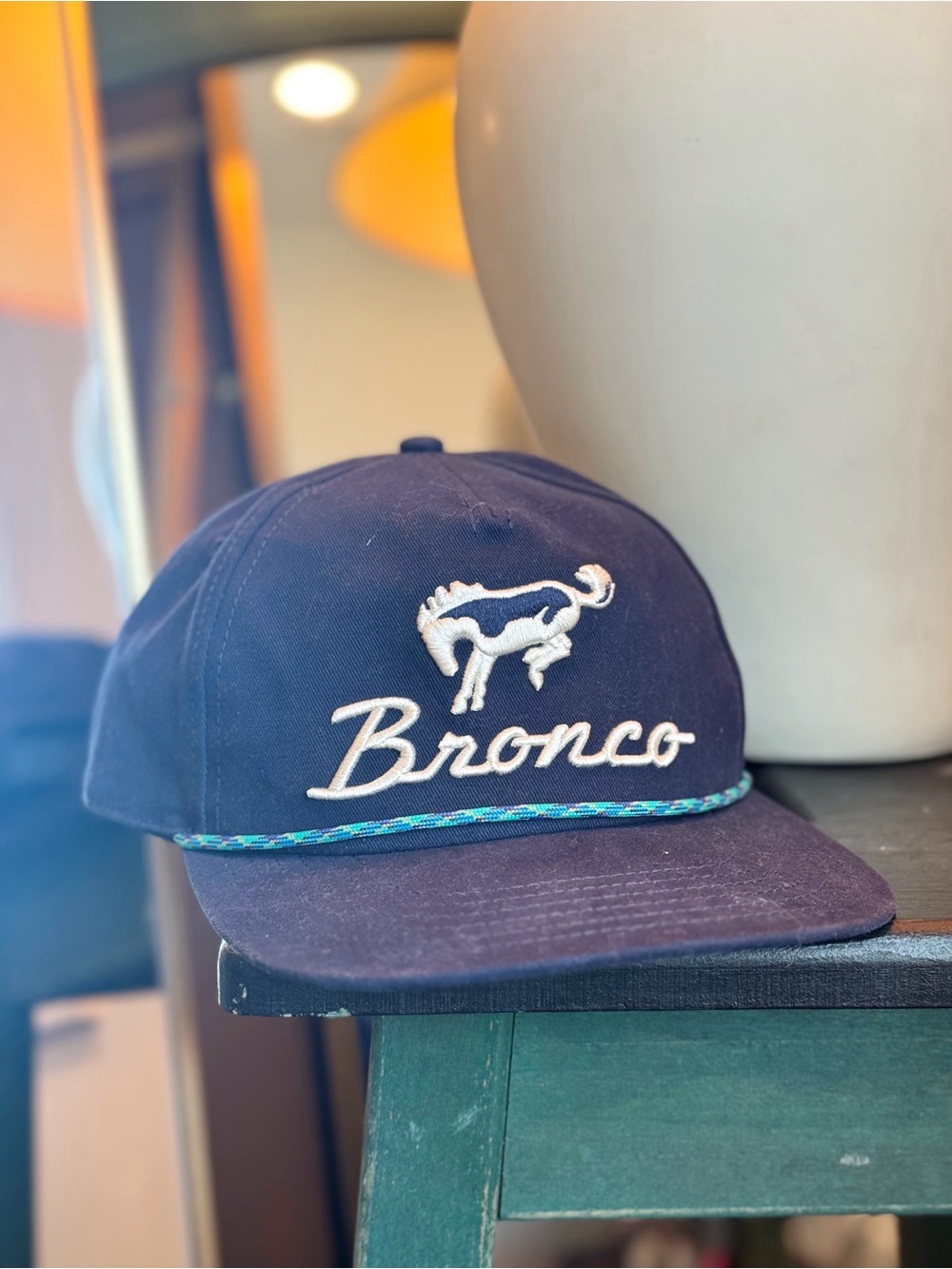 Vintage Ford Bronco Embroidered Navy Cap with Turquoise Trim